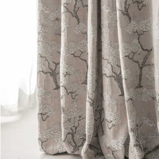 Frosted Bonsai Snow and Pine Mocha Brown Floral Curtain