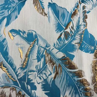 Banana Leaf Bliss Teal Blue and Gold Tropical Curtains 8