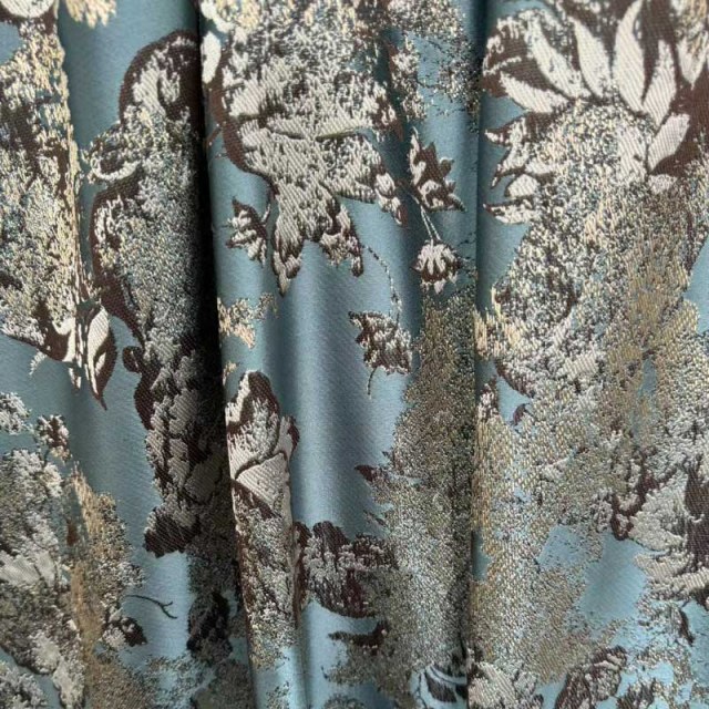 Floral Reverie Jacquard Duck Egg Blue Curtains 1