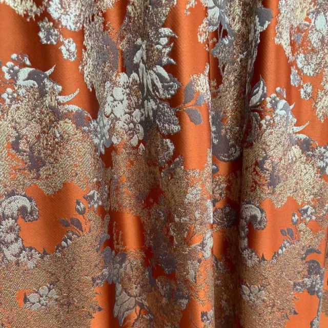 Floral Reverie Jacquard Terracotta Orange Curtains 1