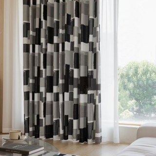 Urban Grid Monochrome Black White and Grey Chenille Geometric Curtain 4