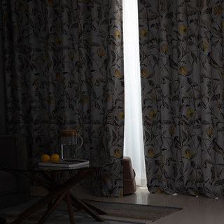 Harvest & Bird Multicolored Floral Yellow Grey Blackout Curtain 5