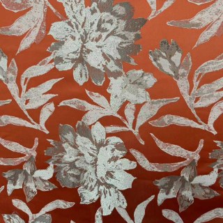 Blossom Tapestry Terracotta Orange Satin Floral Curtains 1