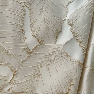 Paradise Luxury 3D Jacquard Tropical Leaves Cream Light Mocha Curtain with Gold Details 6