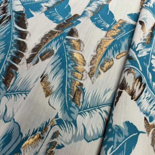 Banana Leaf Bliss Teal Blue and Gold Tropical Curtains 6