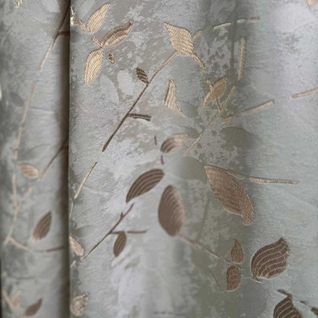 Golden Grove Luxury Jacquard Silky Cream Gold Floral Curtain 1