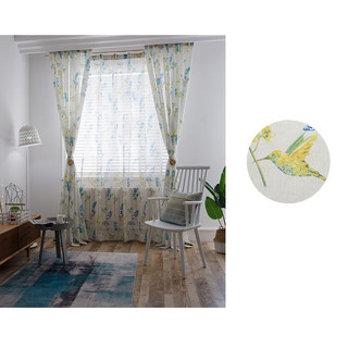 Hummingbird Blue Floral Sheer Curtain