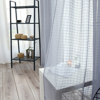 In Grid Windowpane Check Grey Sheer Curtain 7