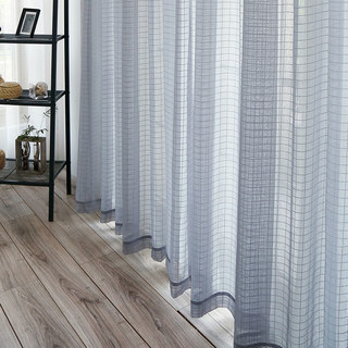 In Grid Windowpane Check Grey Sheer Curtain 4