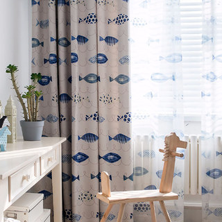 Ocean View Blue Fish Sheer Curtain 4