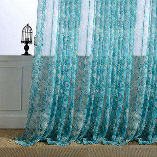 Blue Shadow Leaf Sheer Curtain