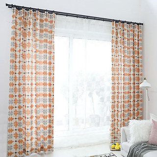 Field of Petals Mid Century Modern Orange Geometric Pattern Curtain 2