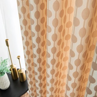 Beaded Lines Light Brown Polka Dots and Stripes Chenille Curtain 1