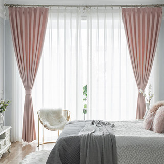 Simple Pleasures Prairie Grain Subtle Textured Striped Pastel Pink Blackout Curtains 2