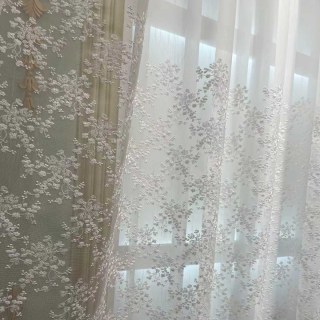 Springtime Bouquet Embroidered Ivory White Floral Voile Curtain