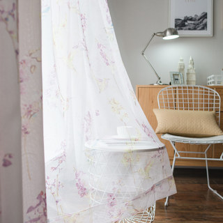 Hummingbird Pink Floral Sheer Curtain 1