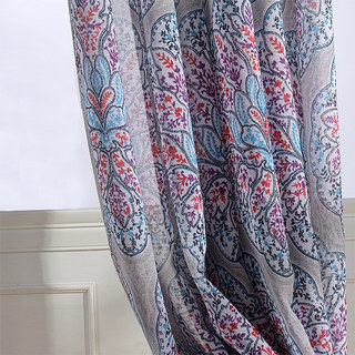 Harmony Lotus Paisley Flower Blue Red Purple Boho Semi Sheer Curtain 3