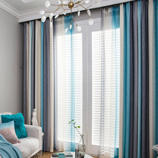 Sea Breeze Cocktail Rock Gray and Beach Blue Striped Curtain 1