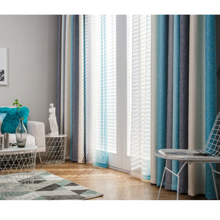 Sea Breeze Cocktail Rock Gray and Beach Blue Striped Curtain 4