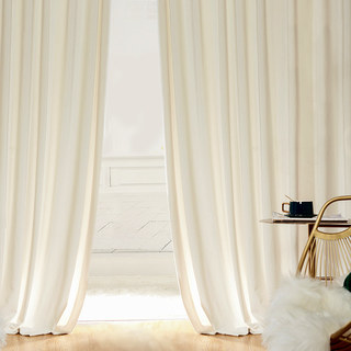 Fine Whipped Cream Off White Velvet Curtain Drapes 5