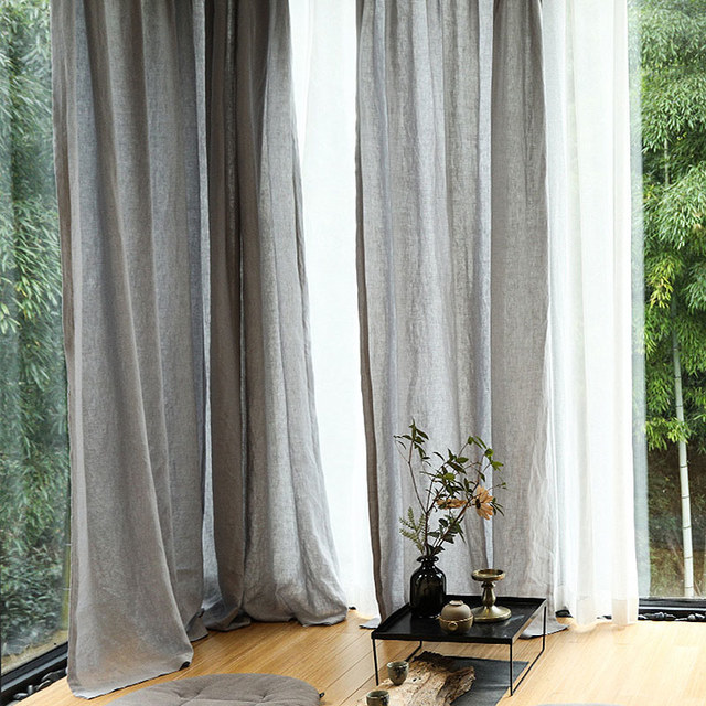 Provencal Pure Flax Linen Light Gray Heavy Semi Sheer Curtain 1