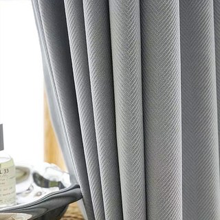 Sunnyvale Herringbone Ash Gray Textured Velvet Blackout Curtain Drapes