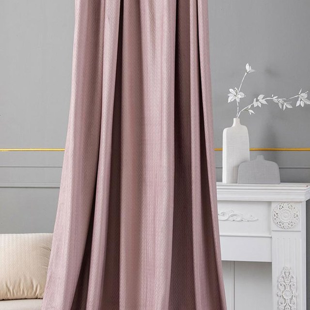 Scandinavian Basketweave Pink Embossed Velvet Blackout Curtains 1