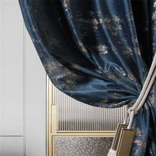 Sparkle Life Gold Glitter Blue Velvet Blackout Curtain Drapes