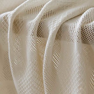 Diamond Mesh Geometric Heavy Ivory White Sheer Curtain 1