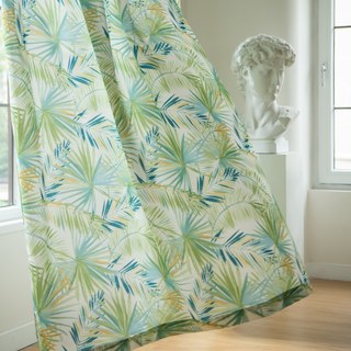 Palm Delight Tropical Leaves Green Blue Curtain