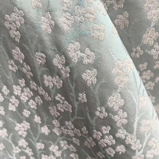 Cherry Blossoms Mint Green Floral Chenille Blackout Curtain 4