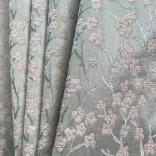 Cherry Blossoms Mint Green Floral Chenille Blackout Curtain 2