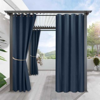 Del Mar Waterproof Blackout Navy Blue Linen Style Outdoor Curtain