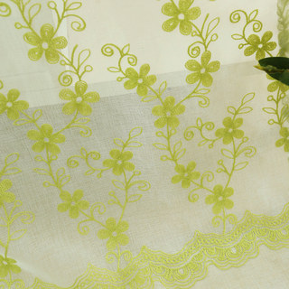 Touch Of Grace Embroidered Lime Green Flower Voile Curtain