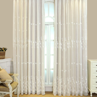 Lined Voile Curtain Touch Of Grace White Embroidered Sheer Curtain with Cream Lining