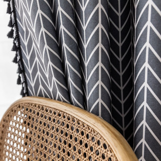 Shard Mid Century Modern Charcoal Grey Chevron Herringbone Curtain 13