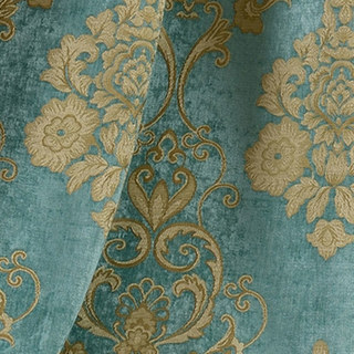 Luxury Damask Heavy Chenille Jacquard Teal Blue Curtain 5