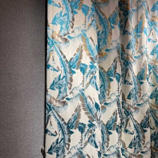 Banana Leaf Bliss Teal Blue and Gold Tropical Curtains