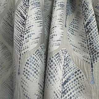 Leaf Dance Luxury Jacquard Cream and Blue Floral Curtains