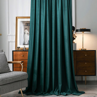 Scandinavian Basketweave Textured Teal Velvet Blackout Curtains 2