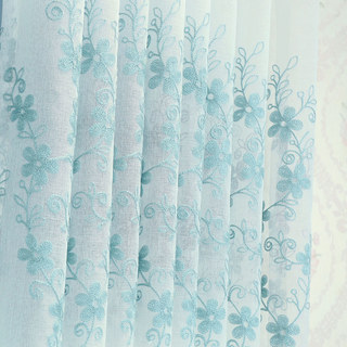 Touch Of Grace Embroidered Blue Flower Sheer Curtain 5