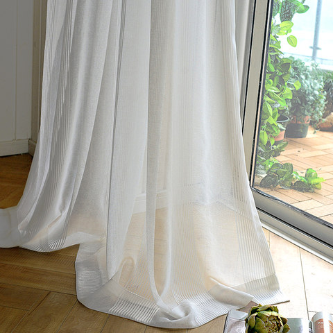 Elizabeth White Vertical Bands White Lines Semi Sheer Curtain 1