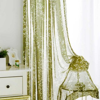 Pascal Olive Green Vine Print Semi Sheer Curtain 2