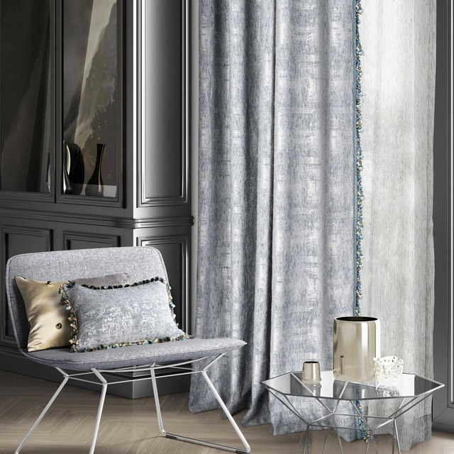 De Luxe Jacquard Pewter Grey Damask Curtain 1