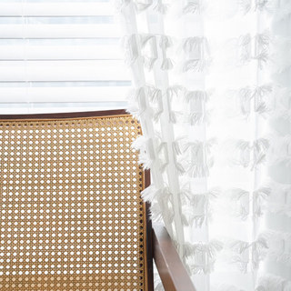 Square Lattice Fringe Trim Geometric White Sheer Curtain 2