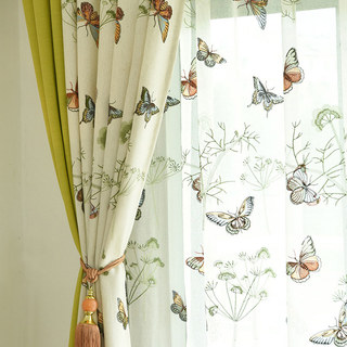 Butterfly Garden Cream Floral Embroidered Linen Style Curtain 3