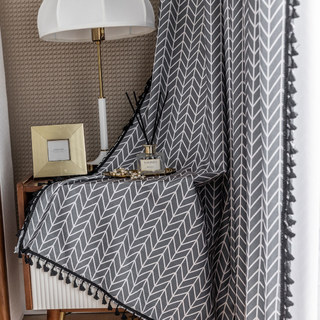 Shard Mid Century Modern Charcoal Gray Chevron Herringbone Curtain 10