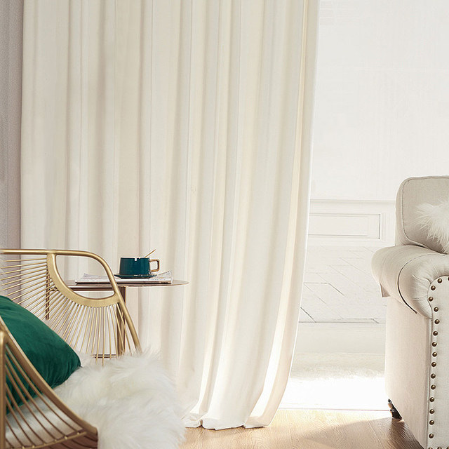 Fine Whipped Cream Off White Velvet Curtain Drapes 1