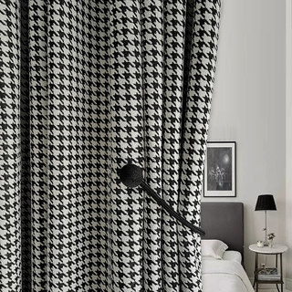 Houndstooth Patterned Black and White Blackout Curtain Drapes