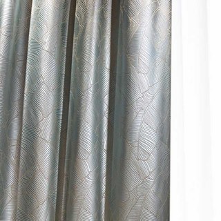 Banana Leaves Luxury 3D Jacquard Duck Egg Blue Curtain Drapes 2